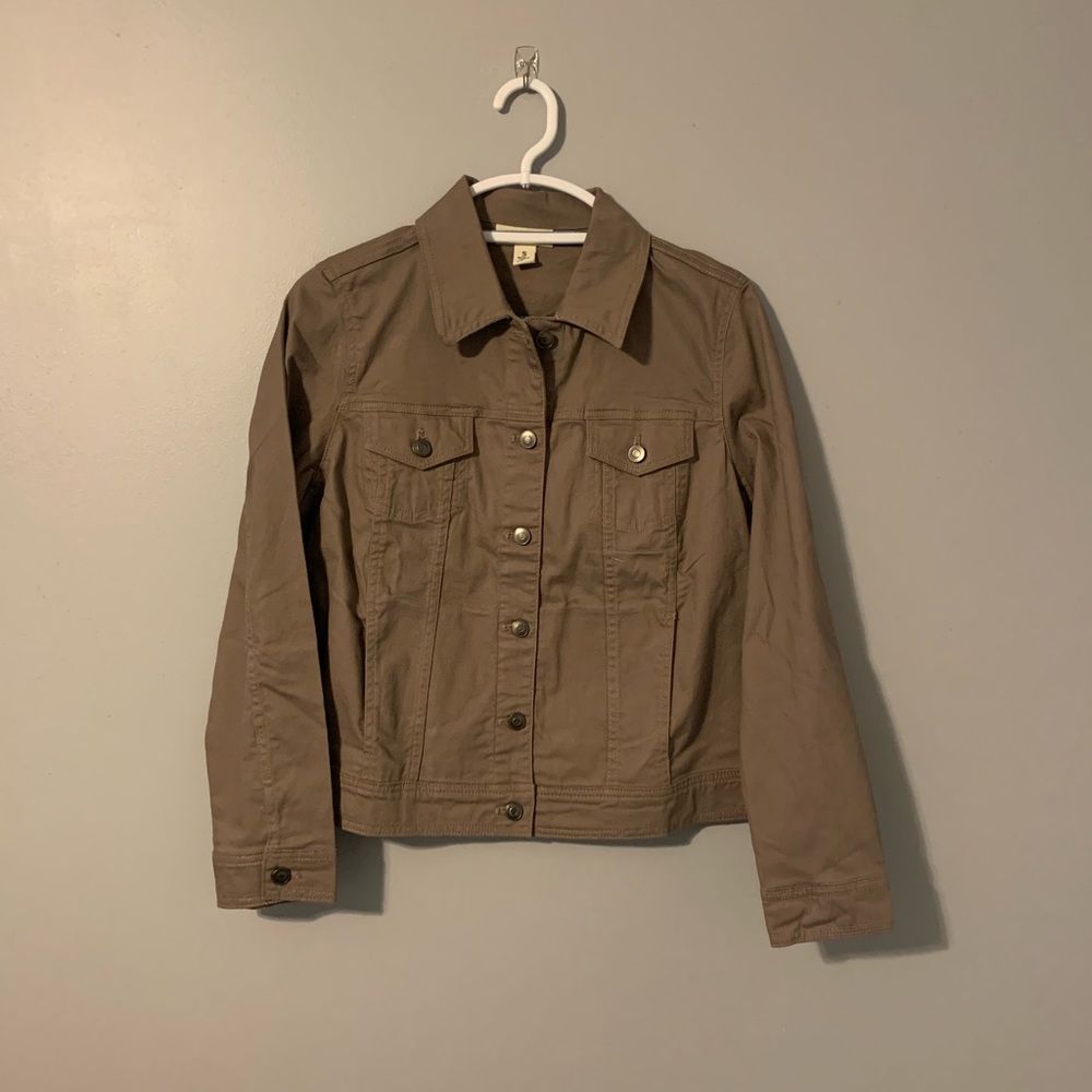 Dark khaki colored denim jacket